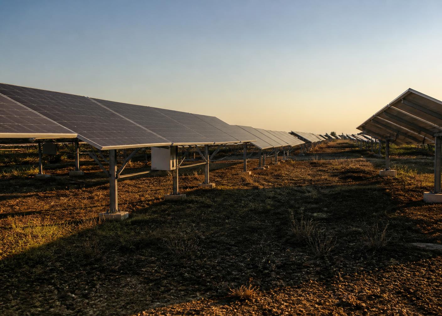Ground mounted solar power plant on open land in Gujarat